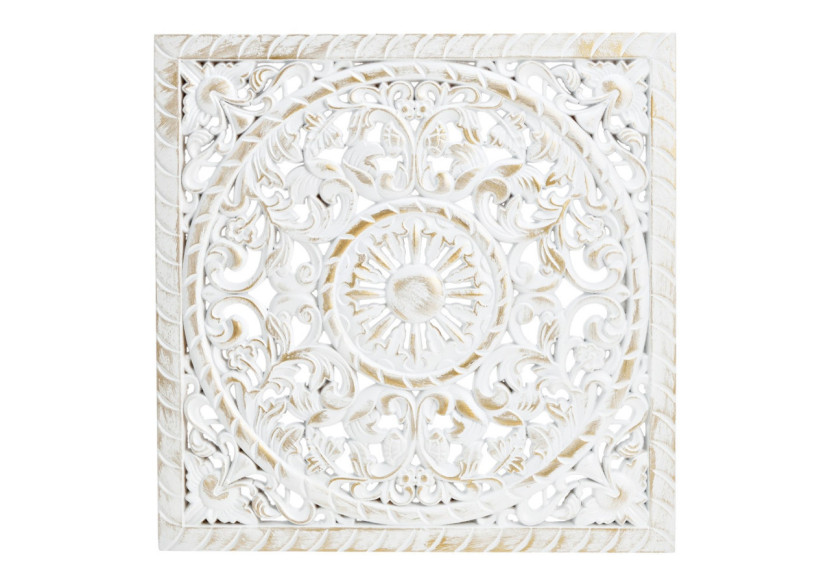 Décoration murale fleurs en bois - Blanc et or 39x39x1cm - 10033974 - WURM