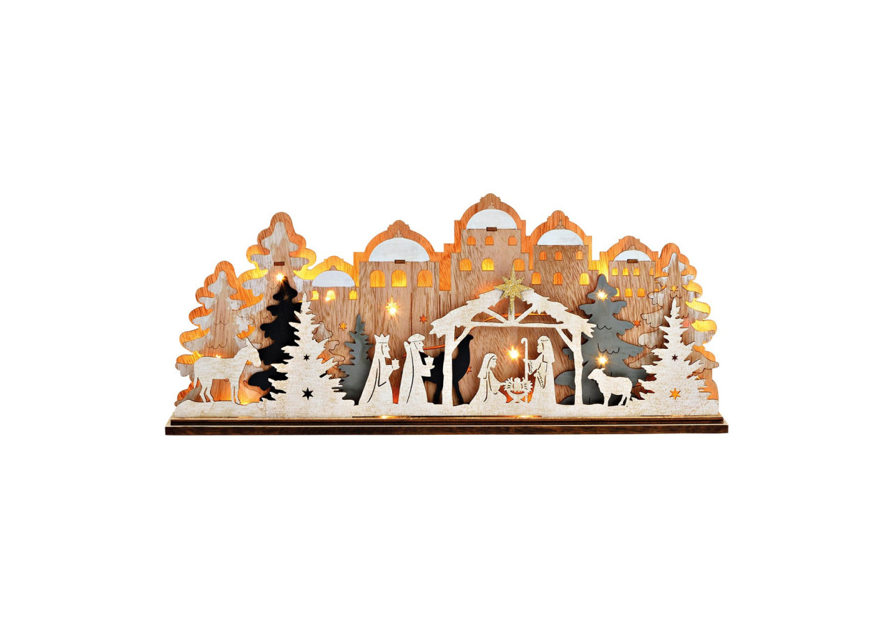 Scène de crèche avec LED - Bois naturel 45 x 19 x 6cm - 10033997 - WURM