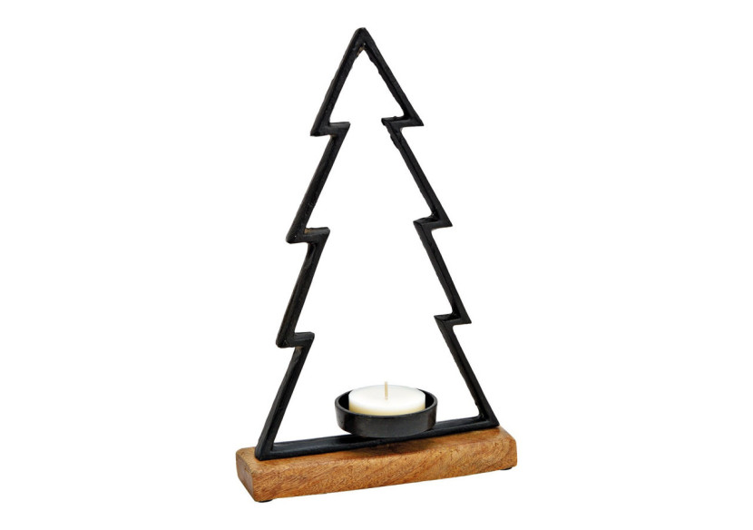 Support de Bougie en Forme de Sapin - Bois de Mangue et Métal Noir 20x33x5cm - 10034012 - WURM