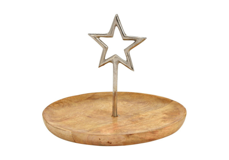 Assiette Décorative Étoile - Métal/Mangue Nature 25x22x25cm - 10034331 - WURM