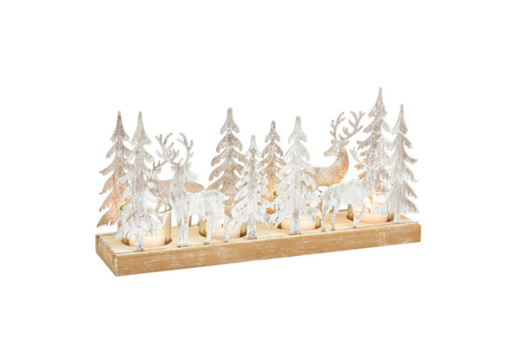 Décoration de l'Avent en bois, métal et verre - Décor cerf en forêt d'hiver, argenté 33x16x9cm - 10034406 - WURM