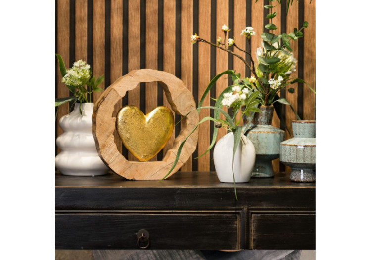 Porte-photo en bois de mangue - Cœur dans un cercle en métal doré 28x29x5cm - 10034560 - WURM 2