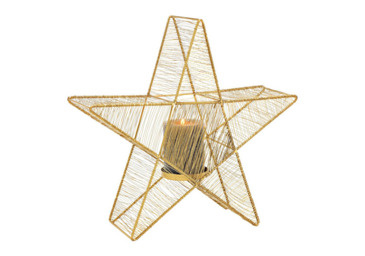 Lanterne en forme d'étoile - Support en métal doré 36x34x11cm - 10034591 - WURM