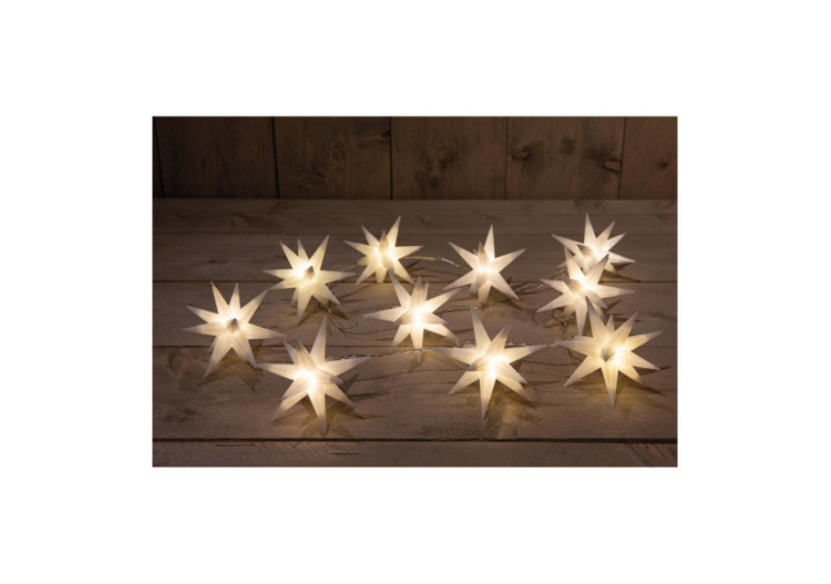 Guirlande lumineuse 3D en étoile - 10 LEDs, 12cm, lumière chaude, 1,5m de câble transparent - 10034813 - WURM