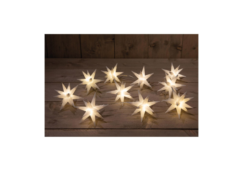 Guirlande lumineuse 3D en étoile - 10 LEDs, 12cm, lumière chaude, 1,5m de câble transparent - 10034813 - WURM