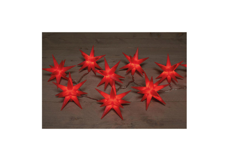Guirlande lumineuse 10 étoiles 3D rouges - blanc chaud, 1,5m IP44 minuterie 8/16h - 10034817 - WURM