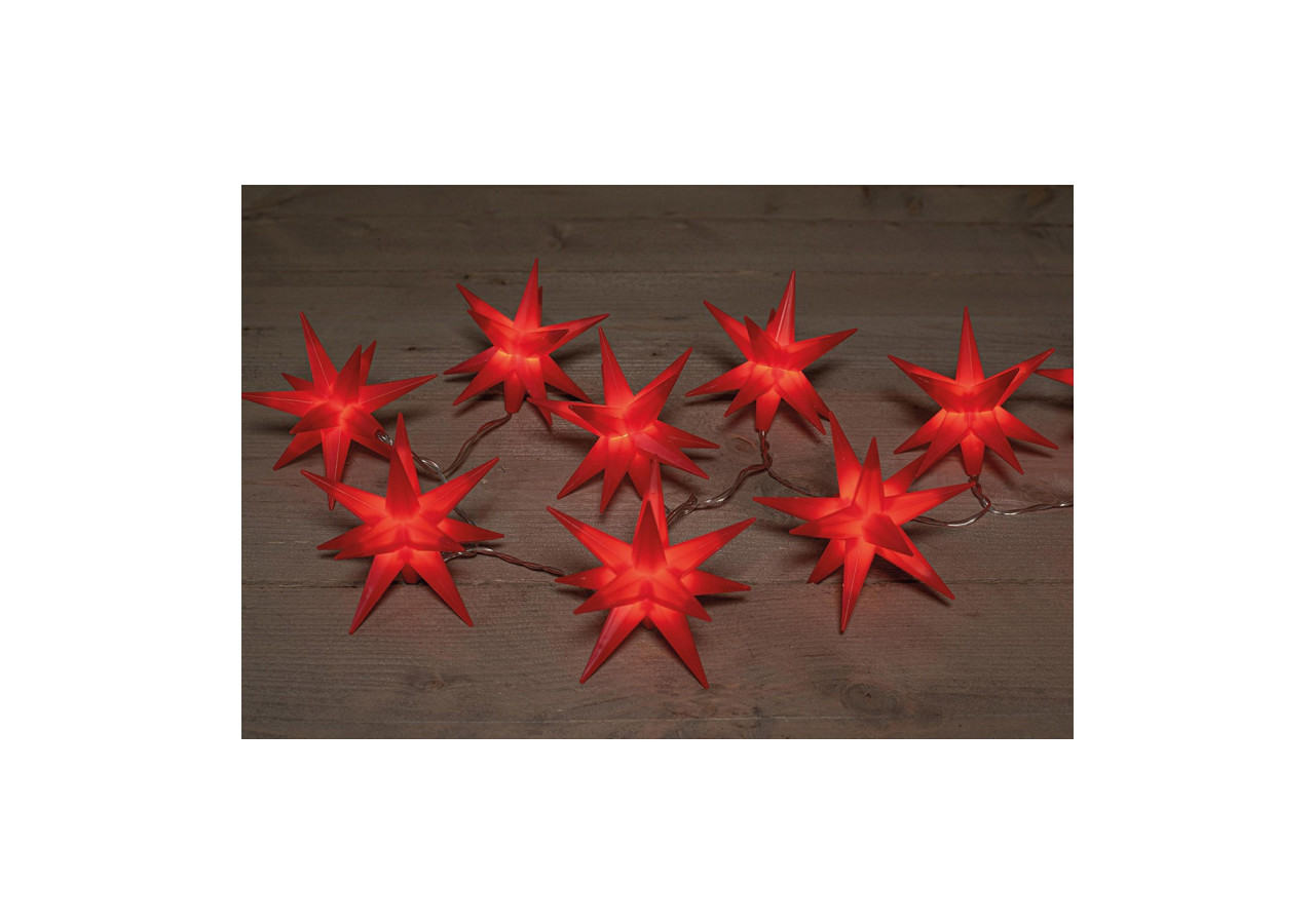 Guirlande lumineuse 10 étoiles 3D rouges - blanc chaud, 1,5m IP44 minuterie 8/16h - 10034817 - WURM
