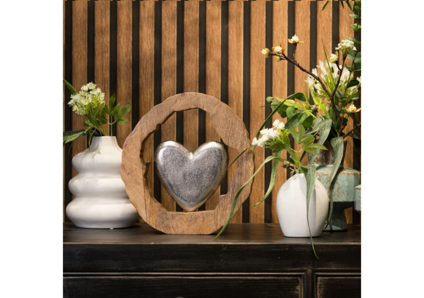 Porte-photo en forme de cœur en mangue - 28x29x5 cm, cadre en métal argenté - 10034867 - WURM