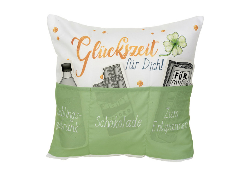 Coussin Sofahelden - Bonheur pour toi 40x40x8cm en textile vert/blanc - 10034928 - WURM