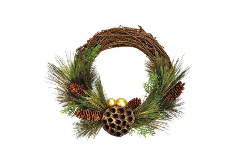 Couronne de Noël - Décor en pommes de pin en bois brun 42x35x6cm - 10035141 - WURM