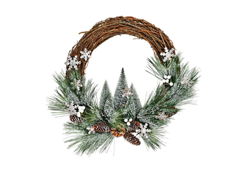 Couronne de Noël - Décor en fausse neige en bois 55x49x9cm - 10035142 - WURM