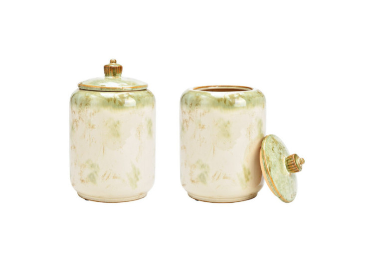 Boîte décorative en céramique crème et verte - 17x27x17cm - 10035226 - WURM