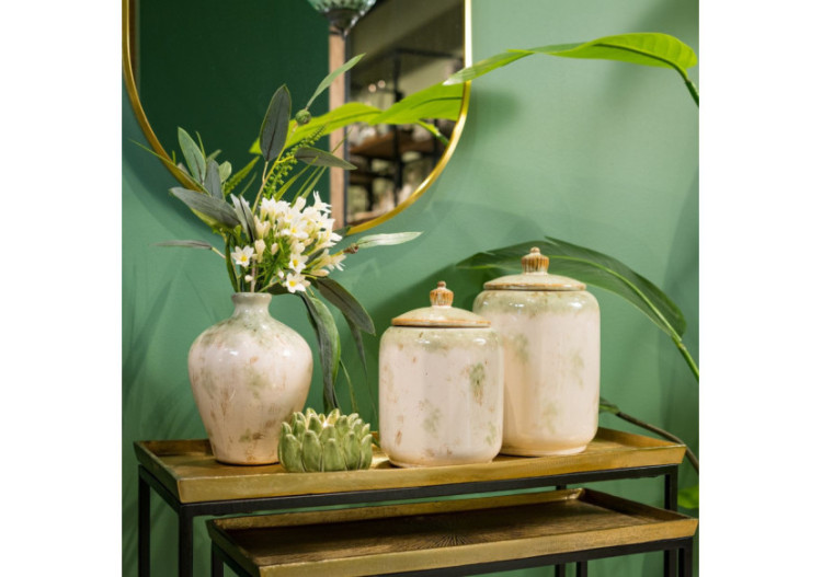 Boîte décorative en céramique crème et verte - 17x27x17cm - 10035226 - WURM 2