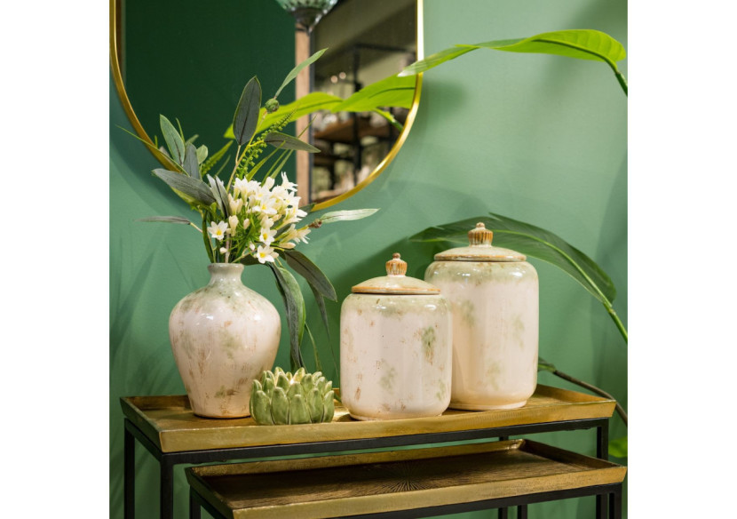 Boîte décorative en céramique crème et verte - 17x27x17cm - 10035226 - WURM