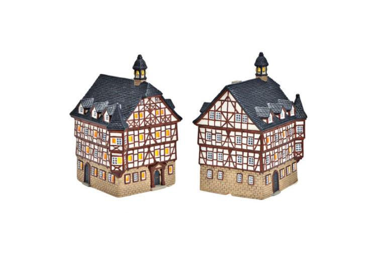 Maison lumineuse Rathaus Grünberg - Porcelaine colorée 14x22x15cm - 10035334 - WURM
