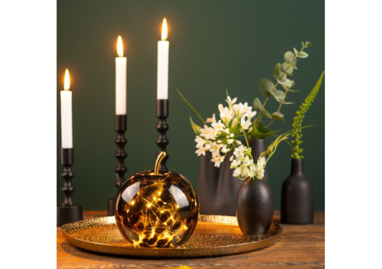 Pomme lumineuse en verre - LED 20 avec minuterie 6/18, marron 16x17x16cm - 10035335 - WURM 2