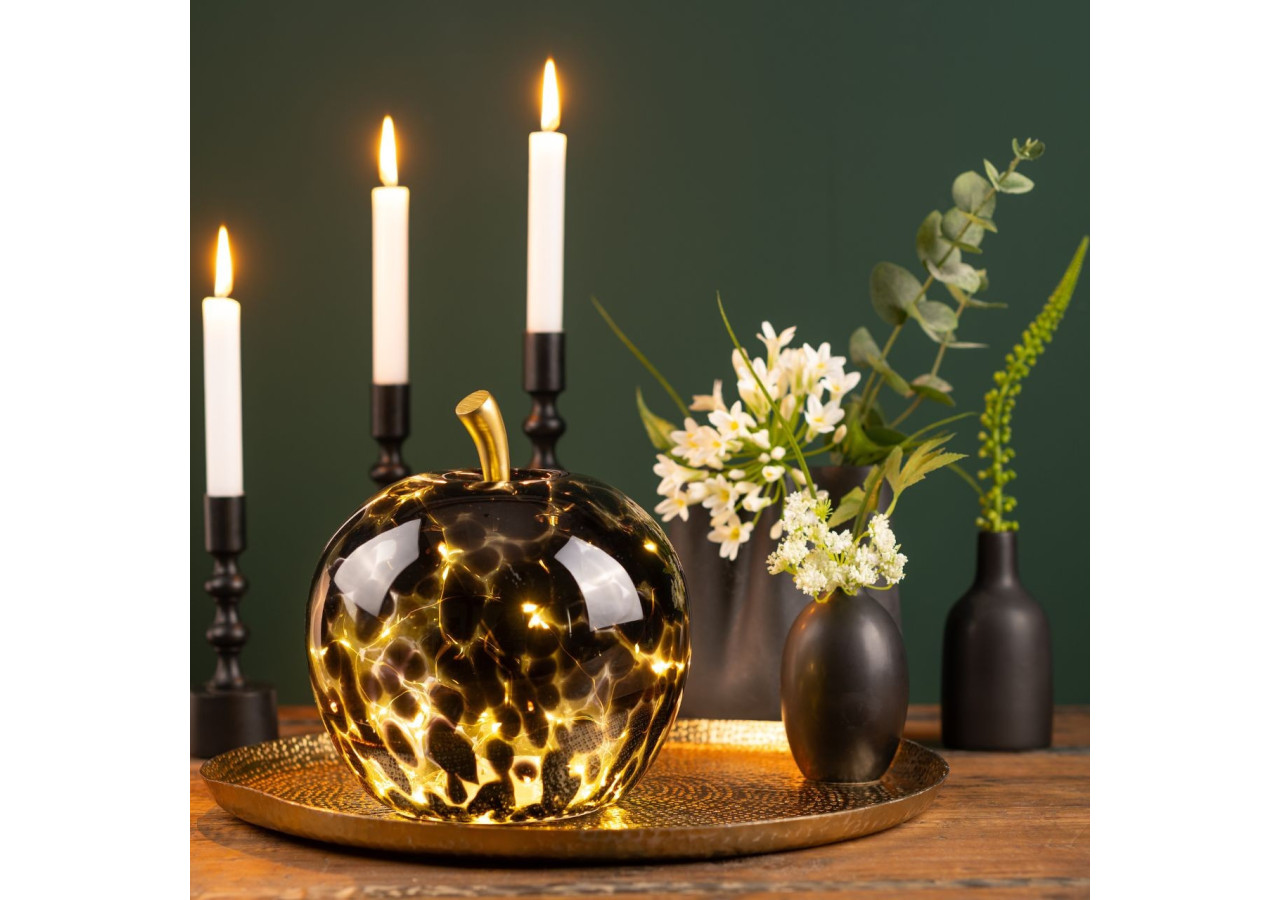 Pomme lumineuse en verre - LED 20 avec minuterie 6/18, noir 16x17x16cm - 10035336 - WURM