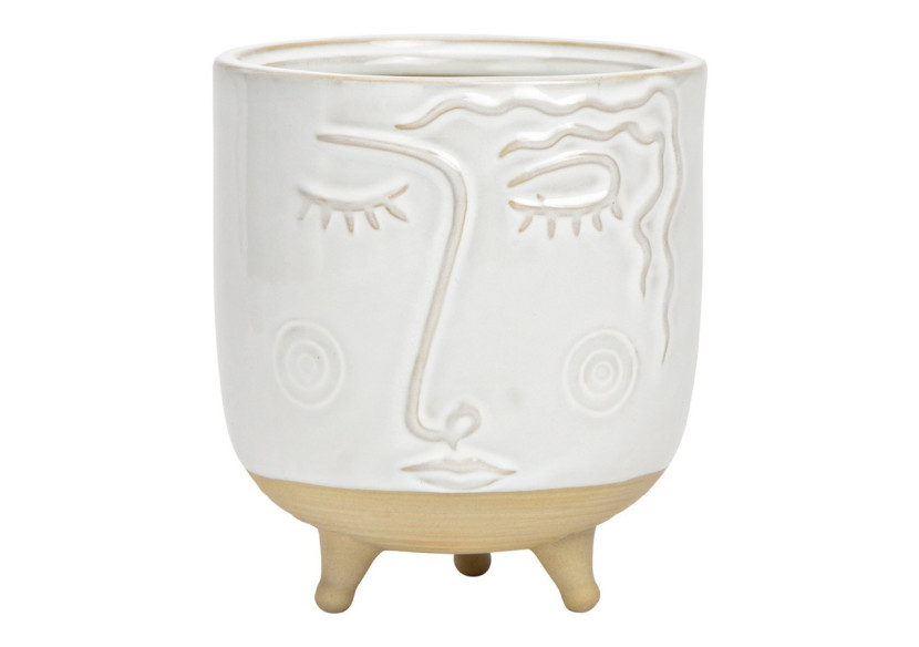 Pot de fleurs visage en porcelaine - Blanc et beige, dimensions 11x13x11cm - 10035399 - WURM