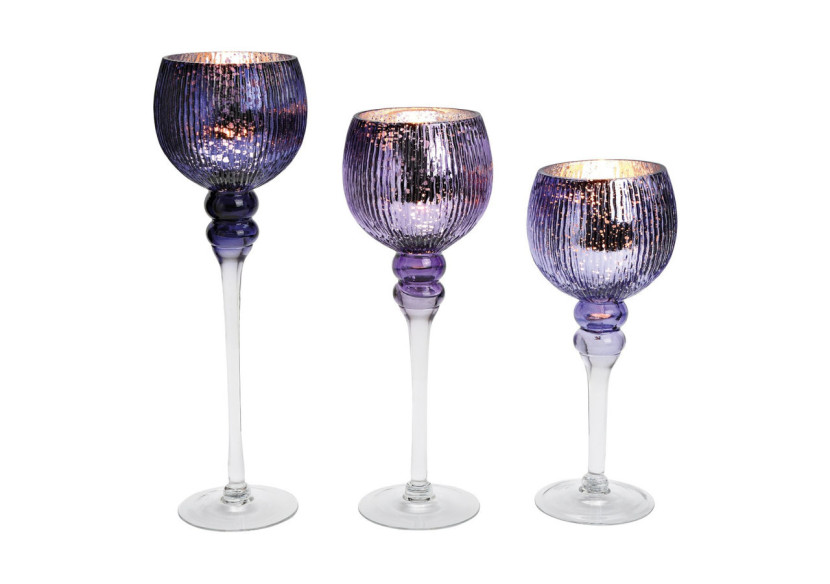 Set de 3 lanternes en verre - Violet et argenté, dimensions 30, 35, 40cm - 10035428 - WURM