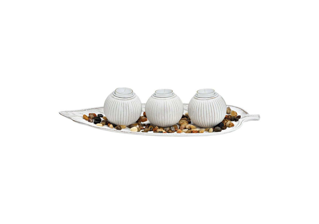 Porte-bougies 3 pièces sur plateau - Bois blanc, dimensions 45x10x18cm - 10035822 - WURM
