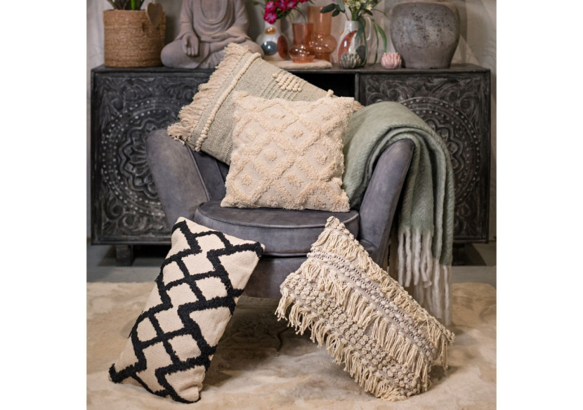 Coussin en textile - Crème et noir, dimensions 50x30x10cm - 10036015 - WURM