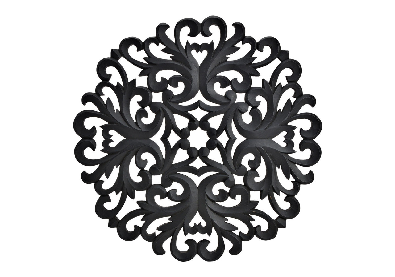 Tableau décoratif en bois de mangue - Motif floral noir, dimensions 49x49x2cm - 10036026 - WURM