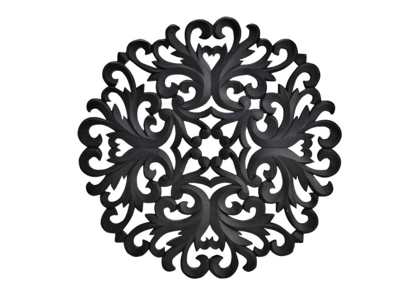 Tableau décoratif en bois de mangue - Motif floral noir, dimensions 49x49x2cm - 10036026 - WURM