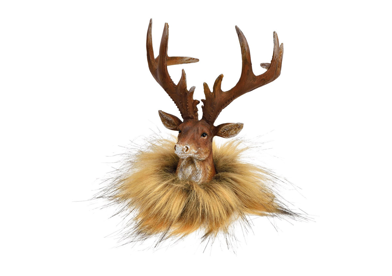 Tête de Cerf en Peluche Synthétique - 14 x 16 x 14 cm - 10036235 - WURM