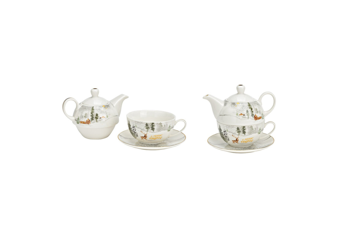 Set de 3 Théières Décor Winterwald - Porcelaine Blanche et Dorée - 10036479 - WURM