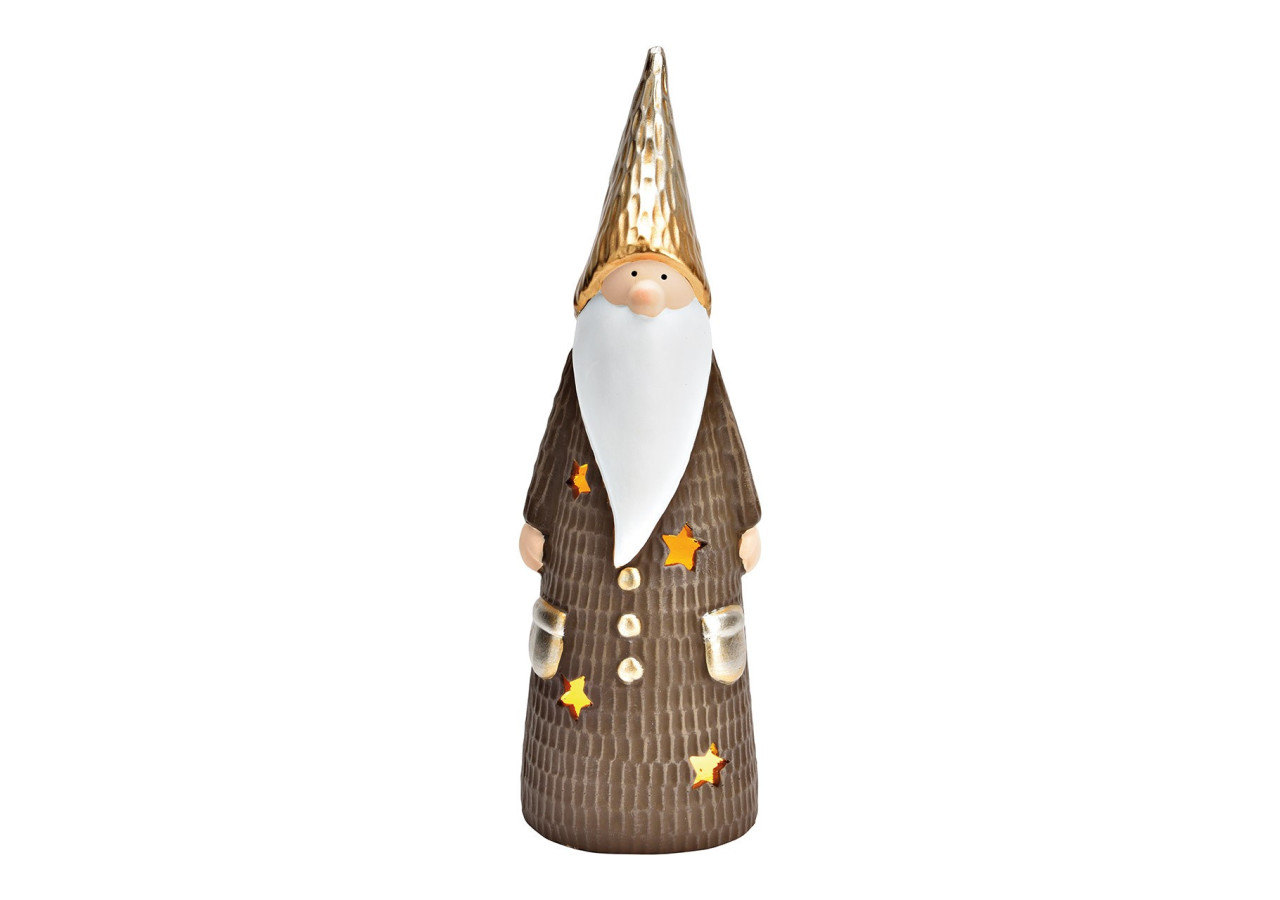 Père Noël avec LED - Céramique Brun et Or 11x36x10cm - 10036728 - WURM