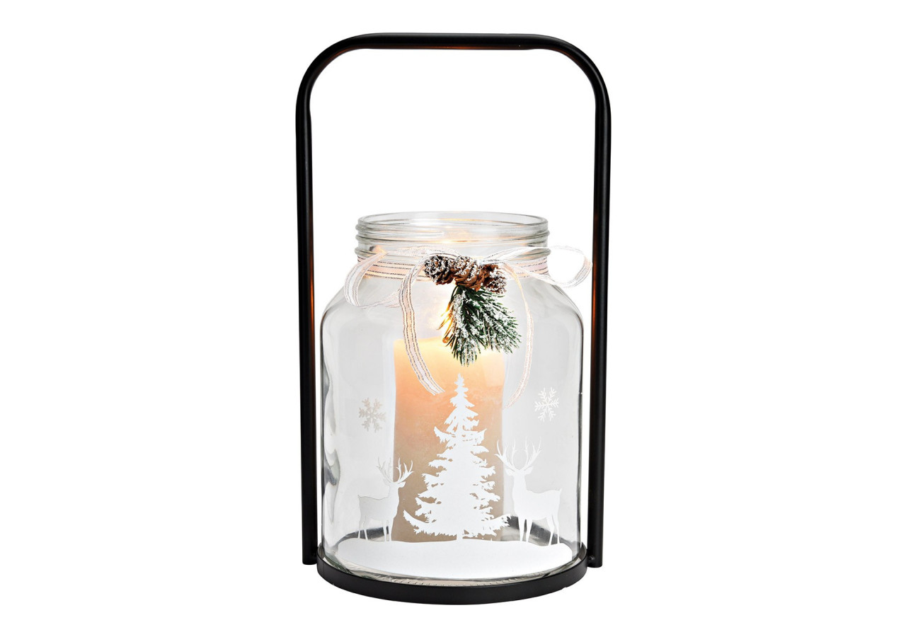 Lanterne Tannen Décor - Verre et Métal Transparent Noir 19x32x17cm - 10036815 - WURM