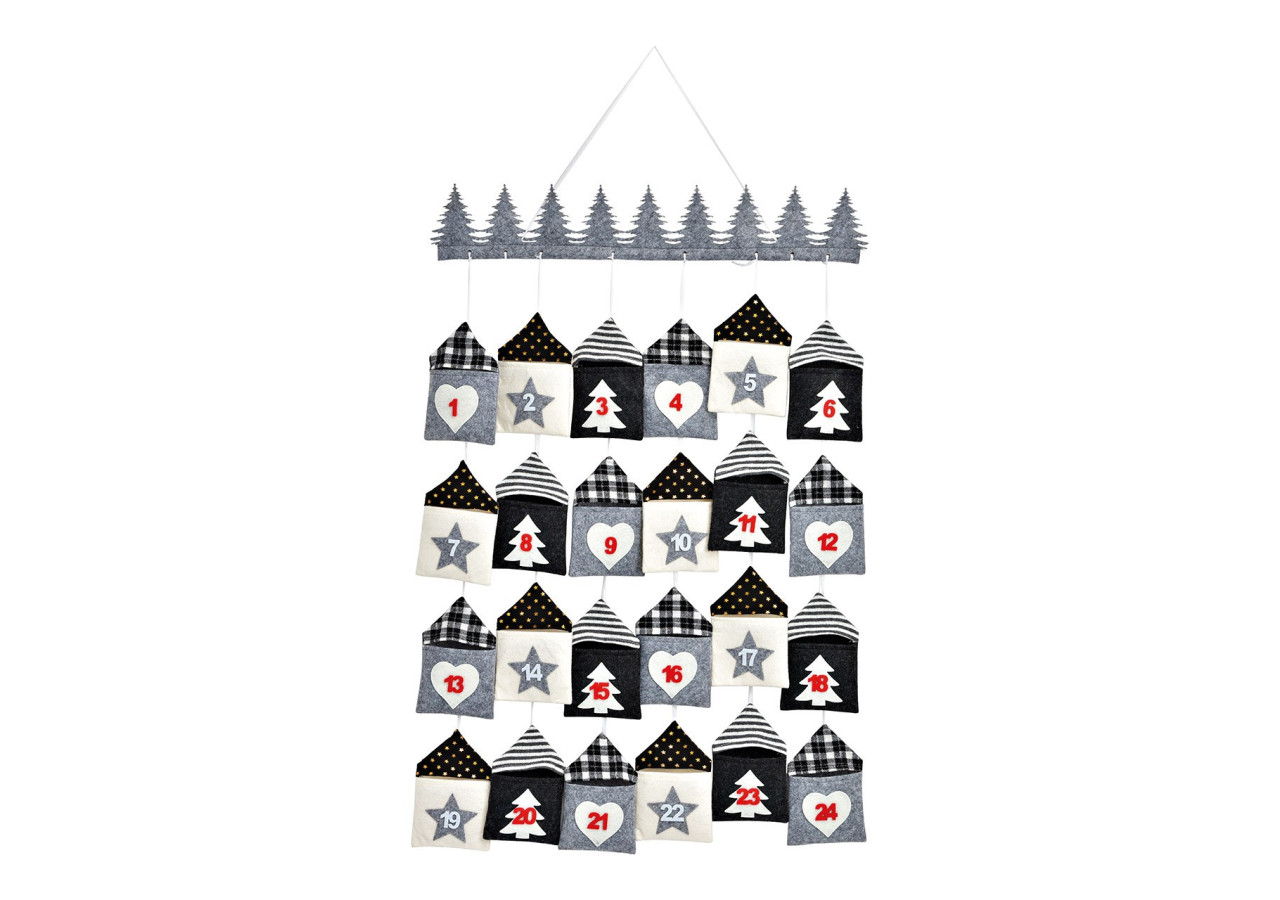 Calendrier de l'Avent en textile - 24 sachets gris et blanc (10x16 cm) pour une décoration festive - 10036882 - WURM