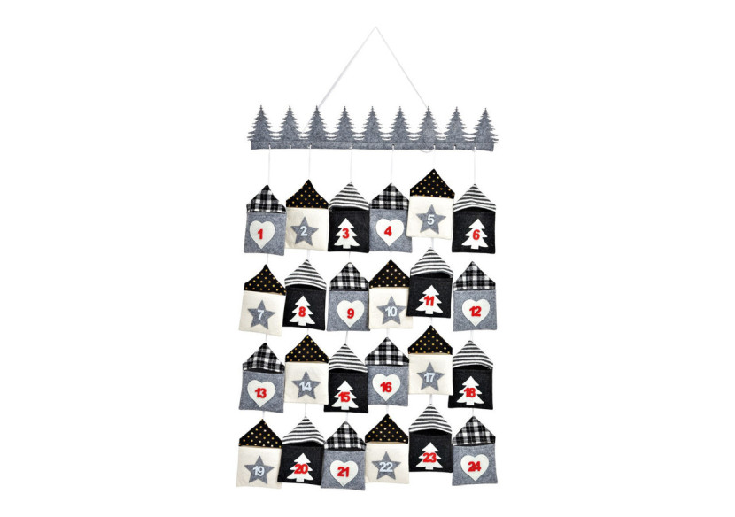 Calendrier de l'Avent en textile - 24 sachets gris et blanc (10x16 cm) pour une décoration festive - 10036882 - WURM
