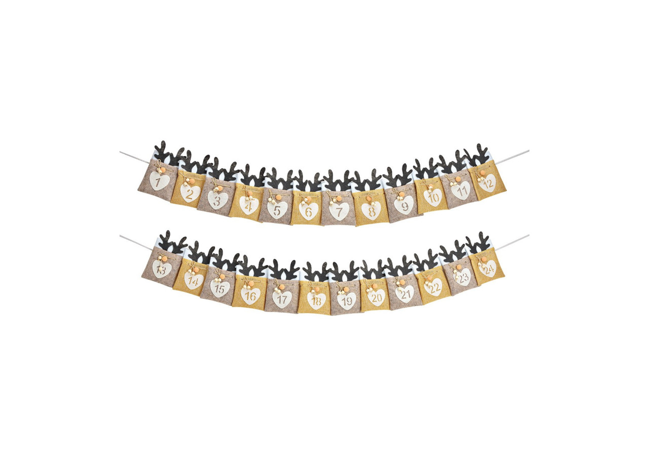 Calendrier de l'Avent en forme de tête de cerf - 24 sachets beige et noir (300 cm) - 10036883 - WURM