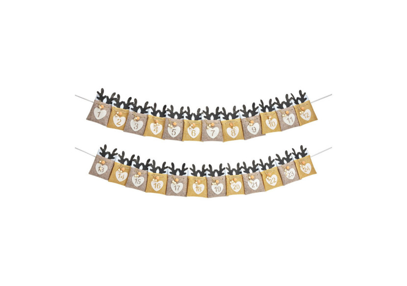 Calendrier de l'Avent en forme de tête de cerf - 24 sachets beige et noir (300 cm) - 10036883 - WURM