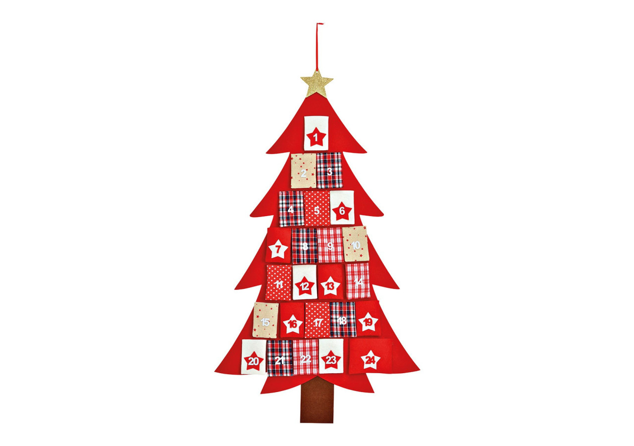 Calendrier de l'Avent en forme de sapin - 24 poches rouges (60x106 cm) - 10036885 - WURM