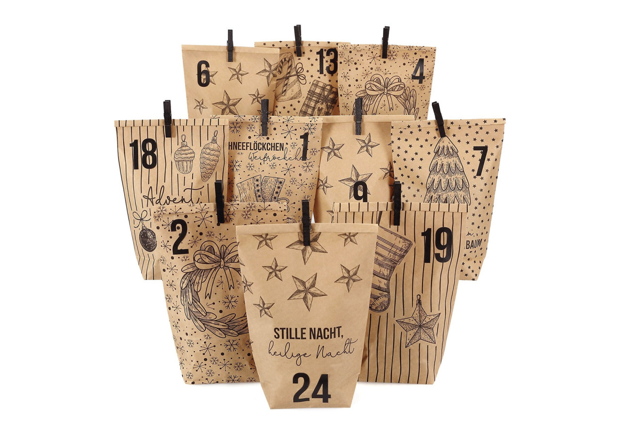 Calendrier de l'Avent - Motifs de Noël en papier brun 24 pochettes - 10036916 - WURM