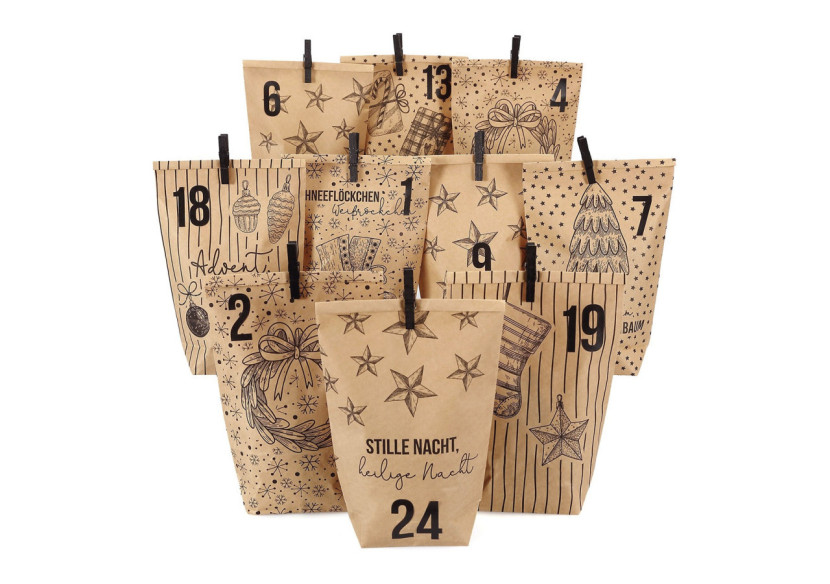 Calendrier de l'Avent - Motifs de Noël en papier brun 24 pochettes - 10036916 - WURM