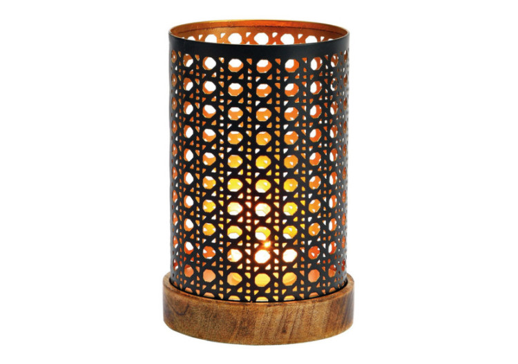 Photophore Élégant - Socle en bois de manguier noir et or 10x18x10cm - 10037322 - WURM