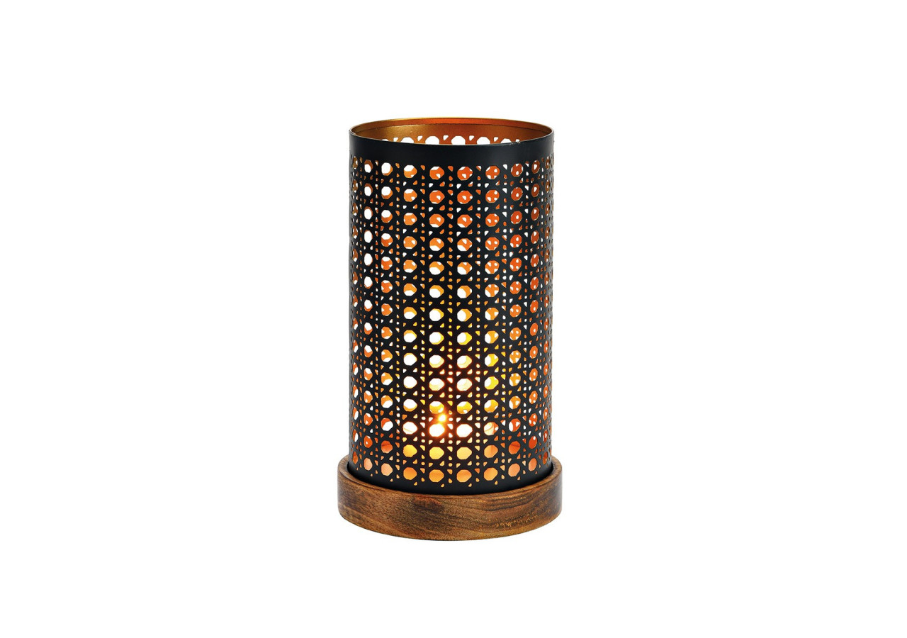 Photophore Chic - Socle en bois de manguier noir et or 13x22x13cm - 10037323 - WURM