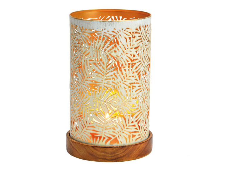 Photophore Élégant - Socle en bois de manguier blanc et or 13x22x13cm - 10037326 - WURM