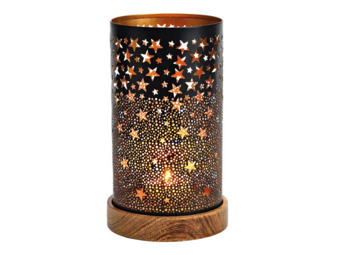 Lanterne en métal noir et doré - Socle en bois de manguier 13x22x13cm - 10037335 - WURM