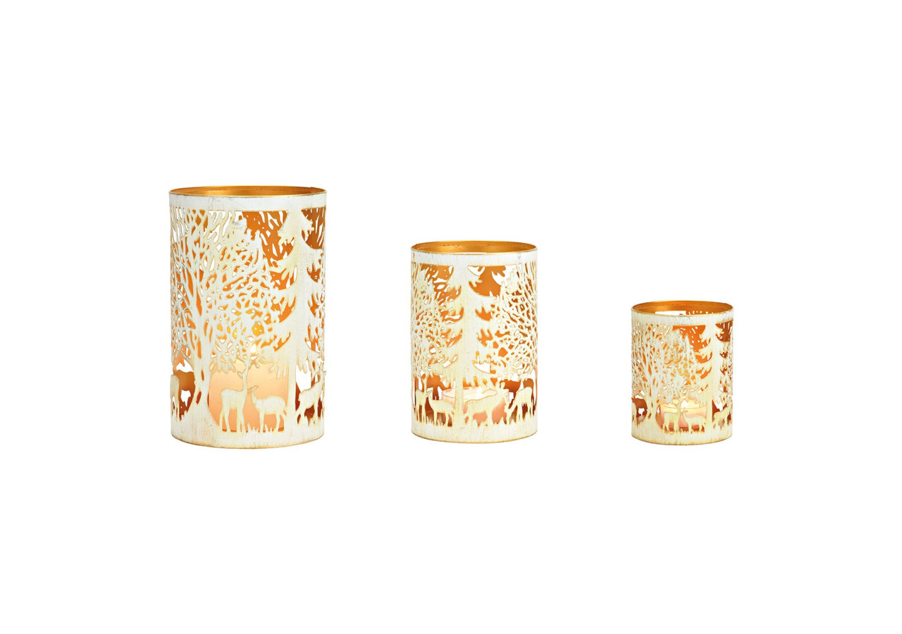 Set de 3 lanternes en métal antique blanc et doré - Huit, dix et treize cm - 10037340 - WURM