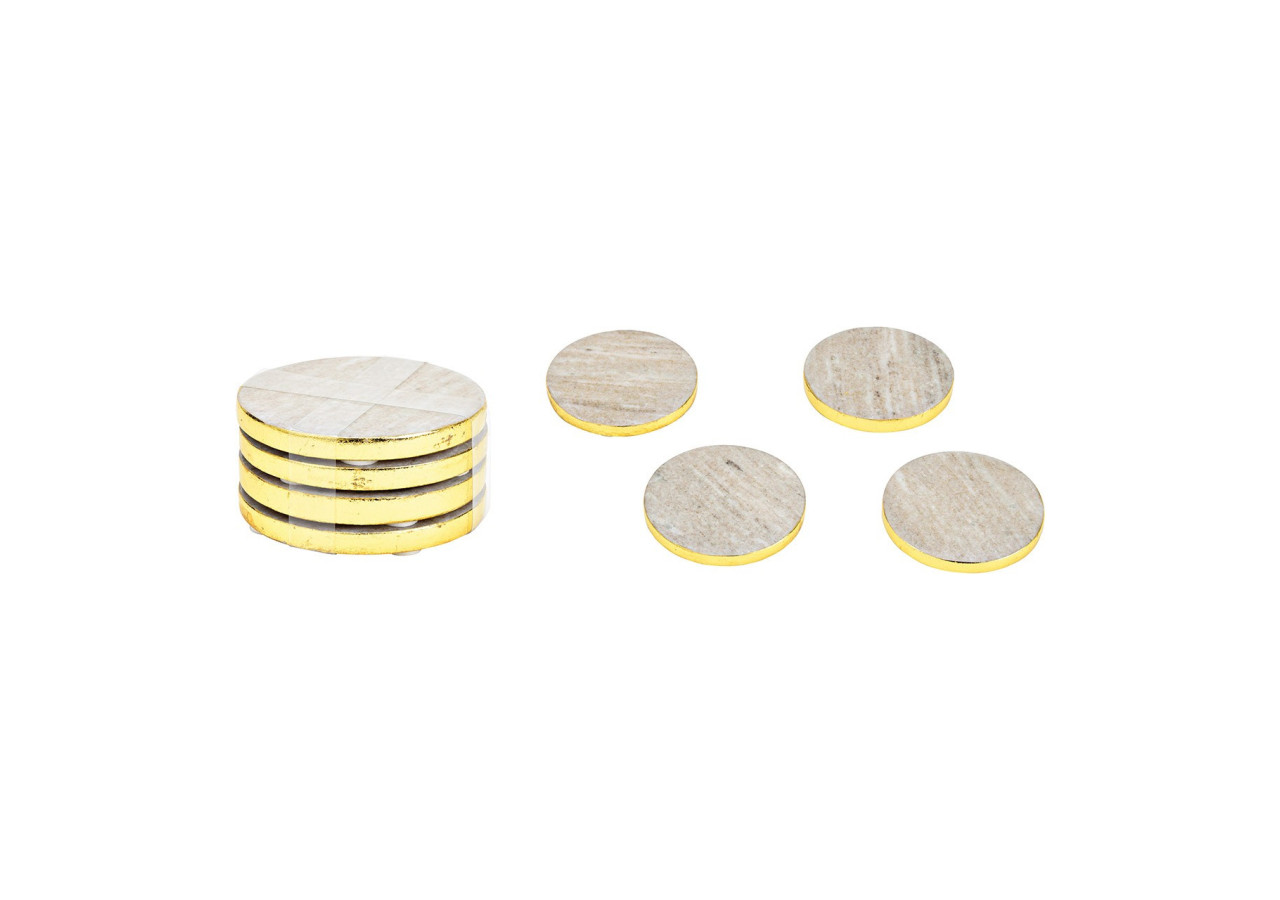 Sous-verres en marbre avec bord doré - Set de 4, Gris - 10037708 - WURM