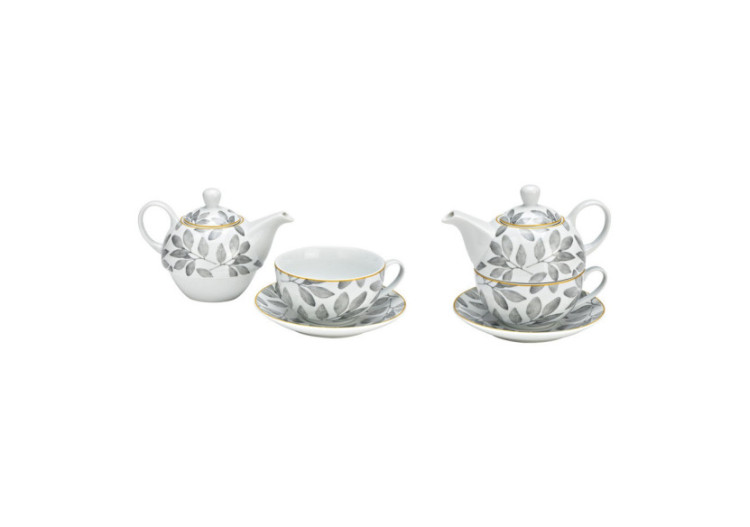 Set de THÉIÈRES - 3 pièces en porcelaine blanche et grise, dimensions 16x15x15cm - 10037746 - WURM
