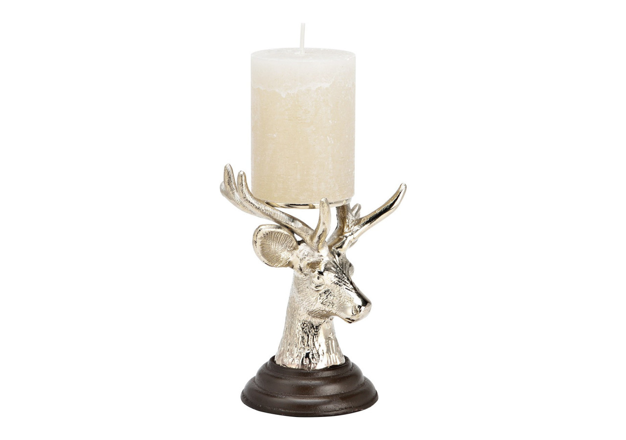 Bougeoir en métal argenté - Tête de cerf 10x16x10cm - 10037777 - WURM