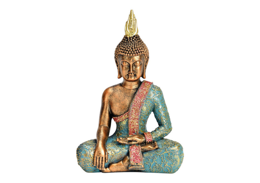 Statue de Bouddha en polyamide turquoise - 13x21x8cm, finition dorée - 10038858 - WURM