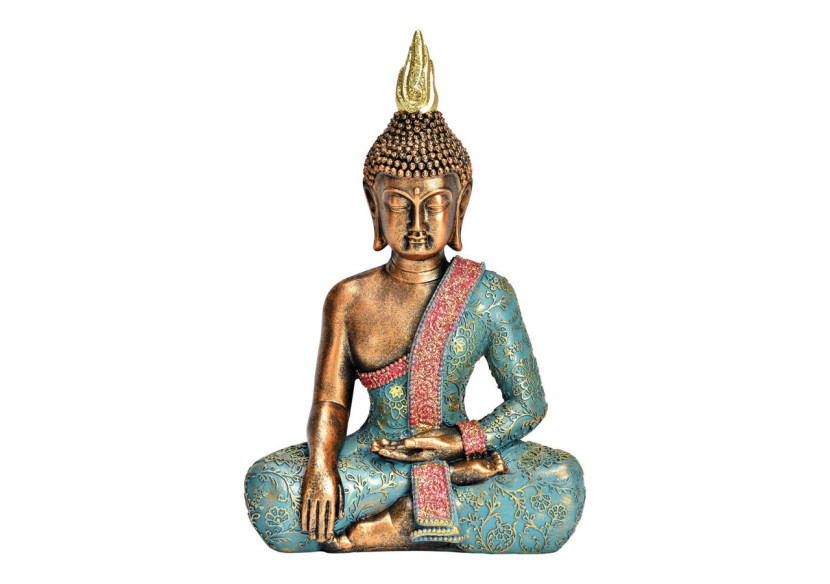Statue de Bouddha en polyamide turquoise - 17x26x10cm, finition dorée - 10038868 - WURM