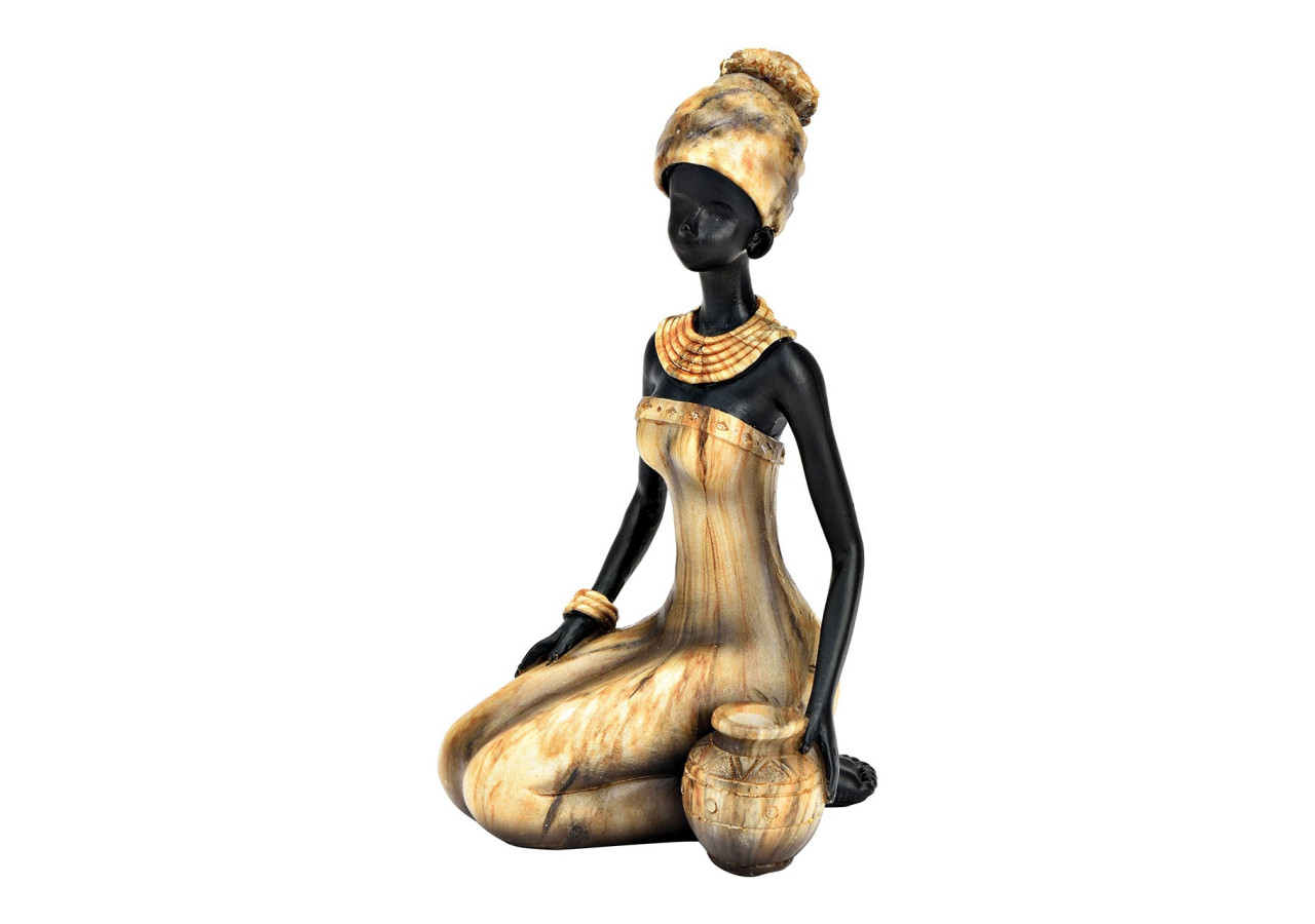 Figurine d'Africanienne assise en polyamide marron - 10x18x10cm - 10038871 - WURM