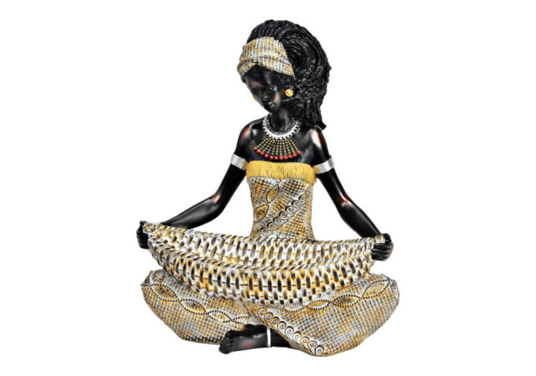 Statue Africain Assis avec Bol - Polyuréthane beige 19 x 22 x 14 cm - 10038873 - WURM